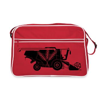 Combine Harvester with Three Grain Stalks Logo - Retro Bag - red/white - Front