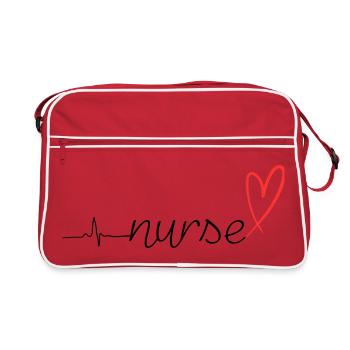 Nurse Heartbeat ECG Stethoscope Script Design - Retro Bag - red/white - Front