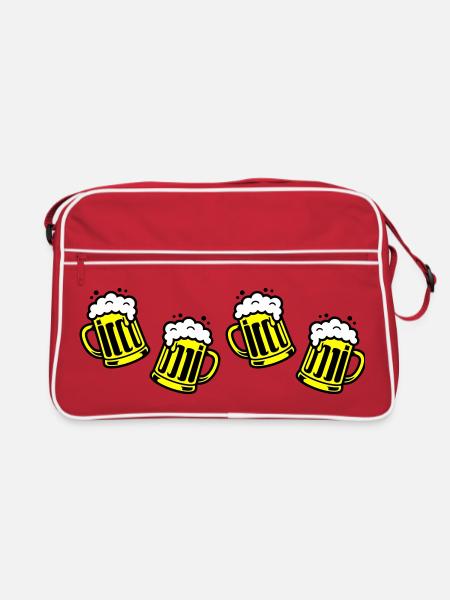 Bier Bierkrug Prost Comic - Retro Tasche - Rot/Weiß - Vorne