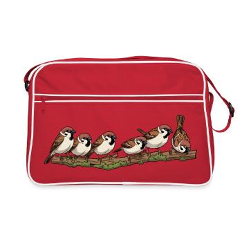 Illustration de la nature des moineaux sur une branche - Sac Retro - rouge/blanc - Devant