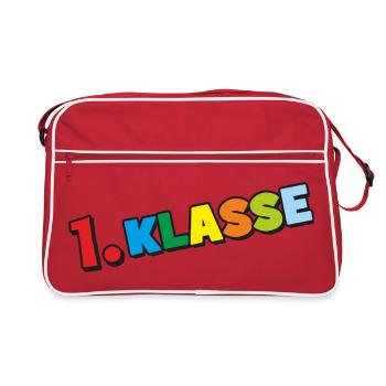 1. Klasse - Bunte Buchstaben Schulanfang Design - Retro Tasche - Rot/Weiß - Vorne
