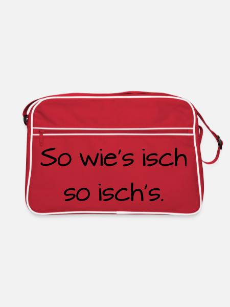 So wies isch so isch's Badisch Dialekt - Retro Tasche - Rot/Weiß - Vorne