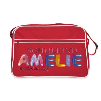 Schulkind Amelie Schule - Retro Tasche - Rot/Weiß - Vorne