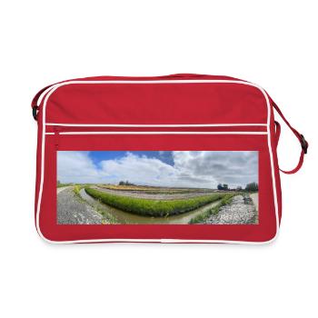 Panoramafeld mit Graben und Blumen - Retro Tasche - Rot/Weiß - Vorne
