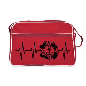 battement de cœur, boussole, pouls, icône d’ancre, ecg, icône de mer - Sac Retro - rouge/blanc - Devant