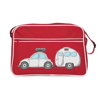 Car with caravan and suitcase in grey - Retro Bag - red/white - Front