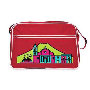 Catania City Skyline, Ätna-Linienzeichnung - Retro Tasche - Rot/Weiß - Vorne