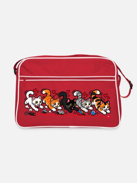 Katzenrennen – Fang den roten Punkt! - Retro Tasche - Rot/Weiß