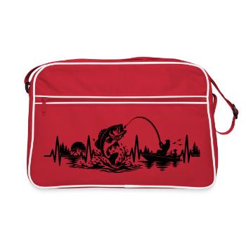 Angler Herzschlag EKG Fischer Boot Natur - Retro Tasche - Rot/Weiß - Vorne
