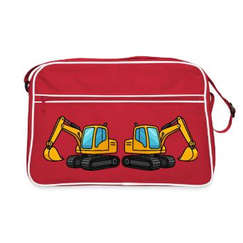 Double construction machinery silhouette - Retro Bag - red/white - Front