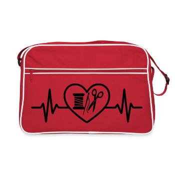 Bobine à coudre Aiguille Ciseaux Coeur - Sac Retro - rouge/blanc - Devant
