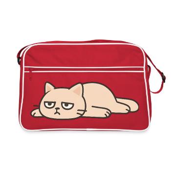 Grummelkatze: Fauler Liegekünstler - Retro Tasche - Rot/Weiß - Vorne