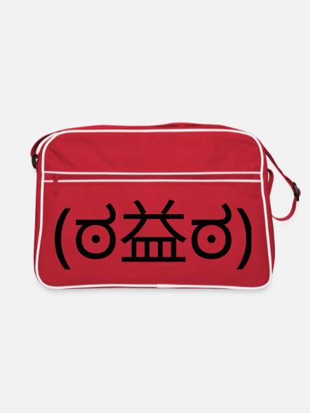 Wütendes Emote (ಠ益ಠ) Angry Disapproval - Retro Tasche - Rot/Weiß - Vorne
