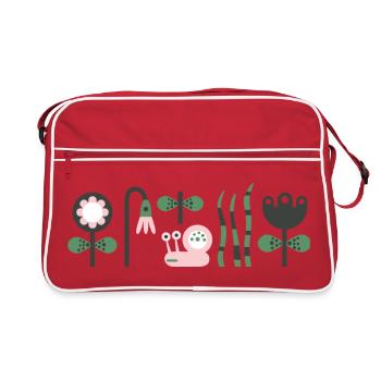 Escargot rose affamé avec des fleurs - Sac Retro - rouge/blanc - Devant