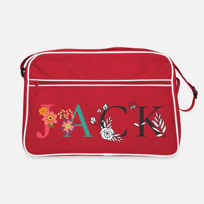 JACK Name Art avec fleurs brodées Sac Retro