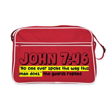 John 7:46 | Bible Quote - Retro Bag - red/white - Front