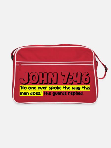 John 7:46 | Bible Quote - Retro Bag - red/white - Front