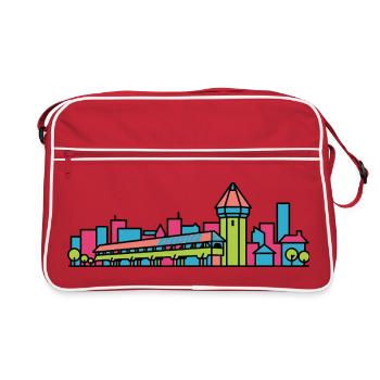 Lucerne City Skyline Chapel Bridge Line Art - Retro Tasche - Rot/Weiß - Vorne