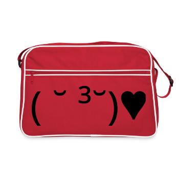 Émote de baiser ( ̆ ³ ̆) ♥ Cœur Kaomoji - Sac Retro - rouge/blanc - Devant