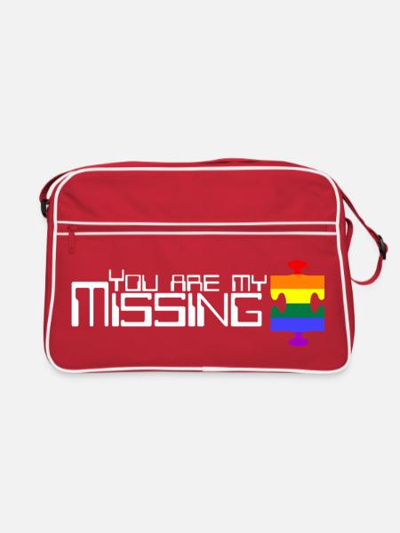 Du bist mein fehlendes Puzzleteil [Regenbogen] - Retro Tasche - Rot/Weiß