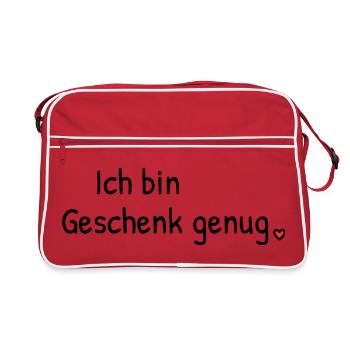 Ich bin Geschenk genug | Spruch mit Herz - Retro Tasche - Rot/Weiß - Vorne