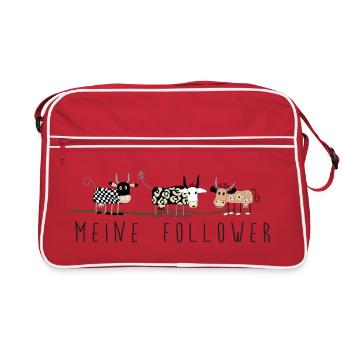 meine follower kühe bunt niedlich bauernhof - Retro Tasche - Rot/Weiß - Vorne