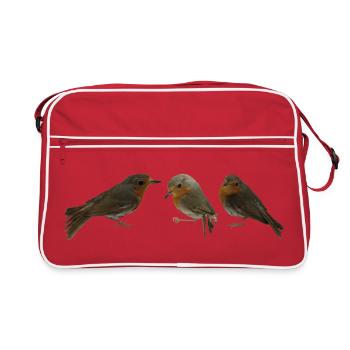 drei Rotkehlchen - Retro Tasche - Rot/Weiß - Vorne