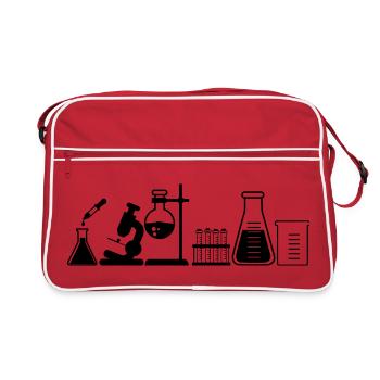 Laboratoire avec bocaux, microscope et tubes - Sac Retro - rouge/blanc - Devant