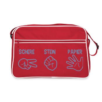 Schere Stein Papier Spiel Handspiel Silhouette - Retro Tasche - Rot/Weiß - Vorne