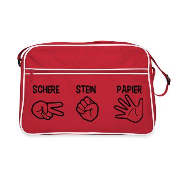 Schere Stein Papier Spiel Handspiel Silhouette - Retro Tasche - Rot/Weiß - Vorne