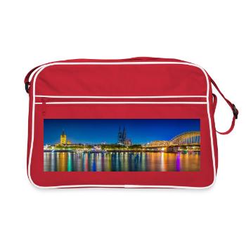 Vue nocturne de Cologne sur le Rhin - Sac Retro - rouge/blanc - Devant