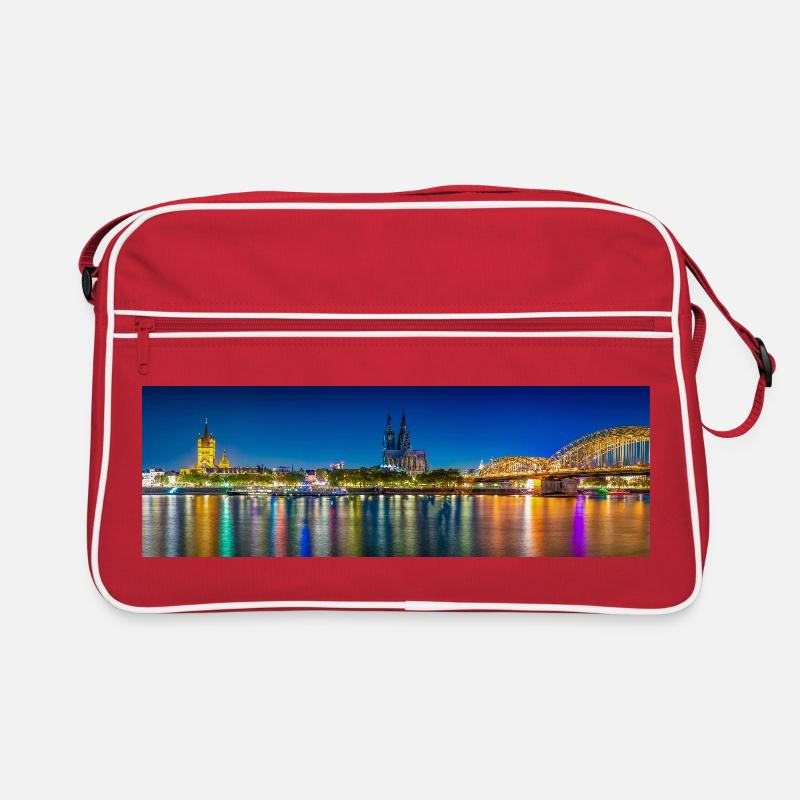 Vue nocturne de Cologne sur le Rhin - Sac Retro - rouge/blanc