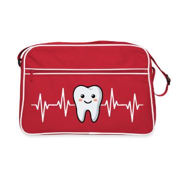 Süßer Zahn mit Herzschlag - Retro Tasche - Rot/Weiß - Vorne