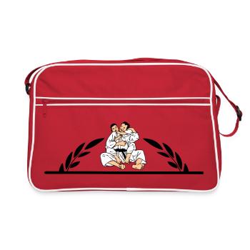 Pince de cou Judo Jiujitsu avec demi-couronne de laurier - Sac Retro - rouge/blanc - Devant