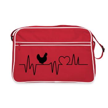 Chicken Rooster Hen Heartbeat Chickens Farmer Farmer - Retro Bag - red/white - Front