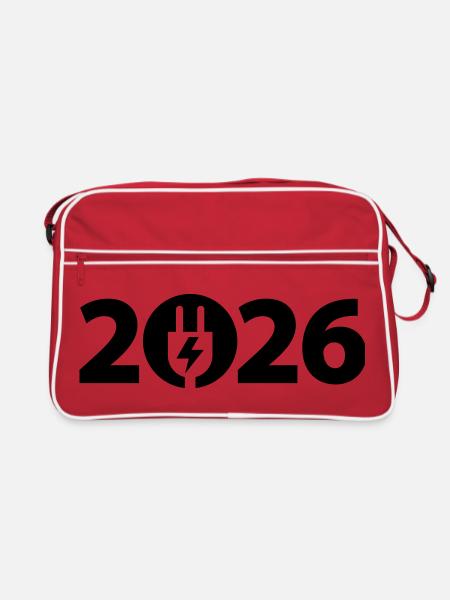 Électricien 2026, Technicien en électronique 2026, Électricité 2026 - Sac Retro - rouge/blanc - Devant
