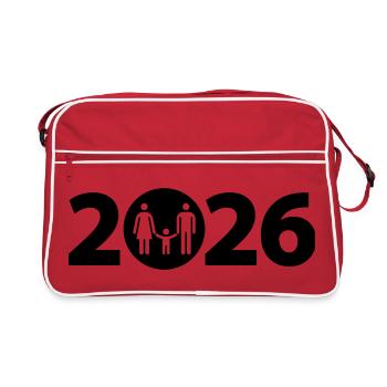 Famille 2026, Célébration familiale 2026, Naissance 2026 - Sac Retro - rouge/blanc - Devant