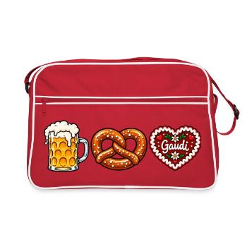 Bier Brezel & Lebkuchenherz –  Volksfest Motiv - Retro Tasche - Rot/Weiß - Vorne