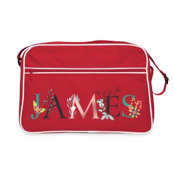 JAMES Name Art With Flowers Embroidered - Retro Bag - red/white - Front