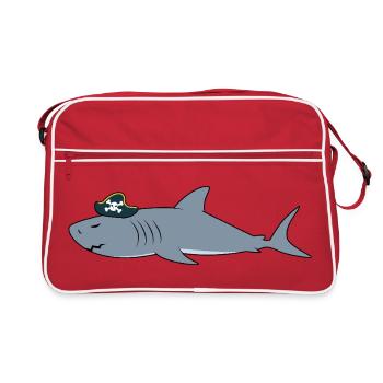Piratenhai Lustiger Totenkopf gekreuzte Knochen Ozean-Meer-Geschenk - Retro Tasche - Rot/Weiß - Vorne
