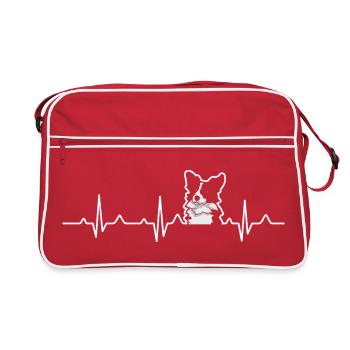 Border Collie Heartbeat EKG Lifeline Dog - Retro Bag - red/white - Front