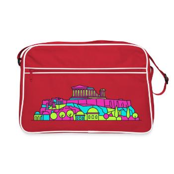 Athener Stadtsilhuete Akropolis Parthenon Kunst - Retro Tasche - Rot/Weiß - Vorne