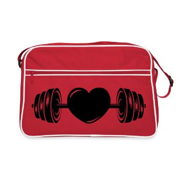 Hantel mit Herz - Retro Tasche - Rot/Weiß - Vorne