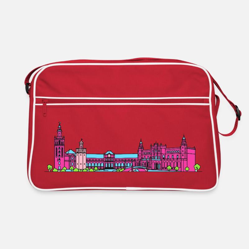 Sevillaer Stadtskyline Plaza de España Linienkunst Retro Tasche