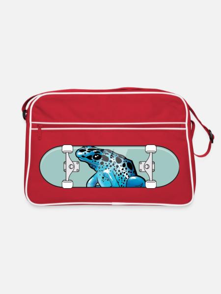 Blue Frog on Skateboard - Retro Bag - red/white - Front