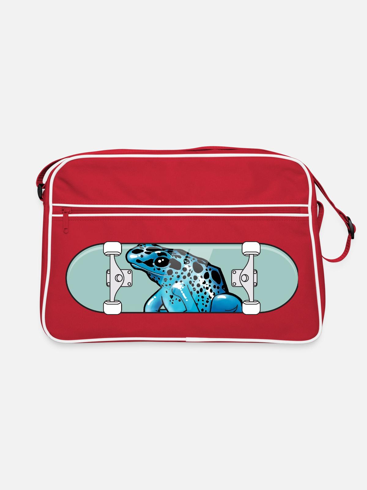 Blue Frog on Skateboard - Retro Bag - red/white - Front
