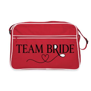 Team Bride Herz Design – JGA Braut Crew Outfit - Retro Tasche - Rot/Weiß - Vorne