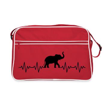 Elefant EKG Herzschlag - Retro Tasche - Rot/Weiß - Vorne
