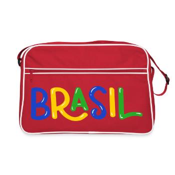 Brasilien Bubble Schriftzug Fussball Fan Shirt - Retro Tasche - Rot/Weiß - Vorne