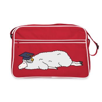 Cute Sleeping Sheep Graduation Cap Lazy College Gr - Retro Bag - red/white - Front